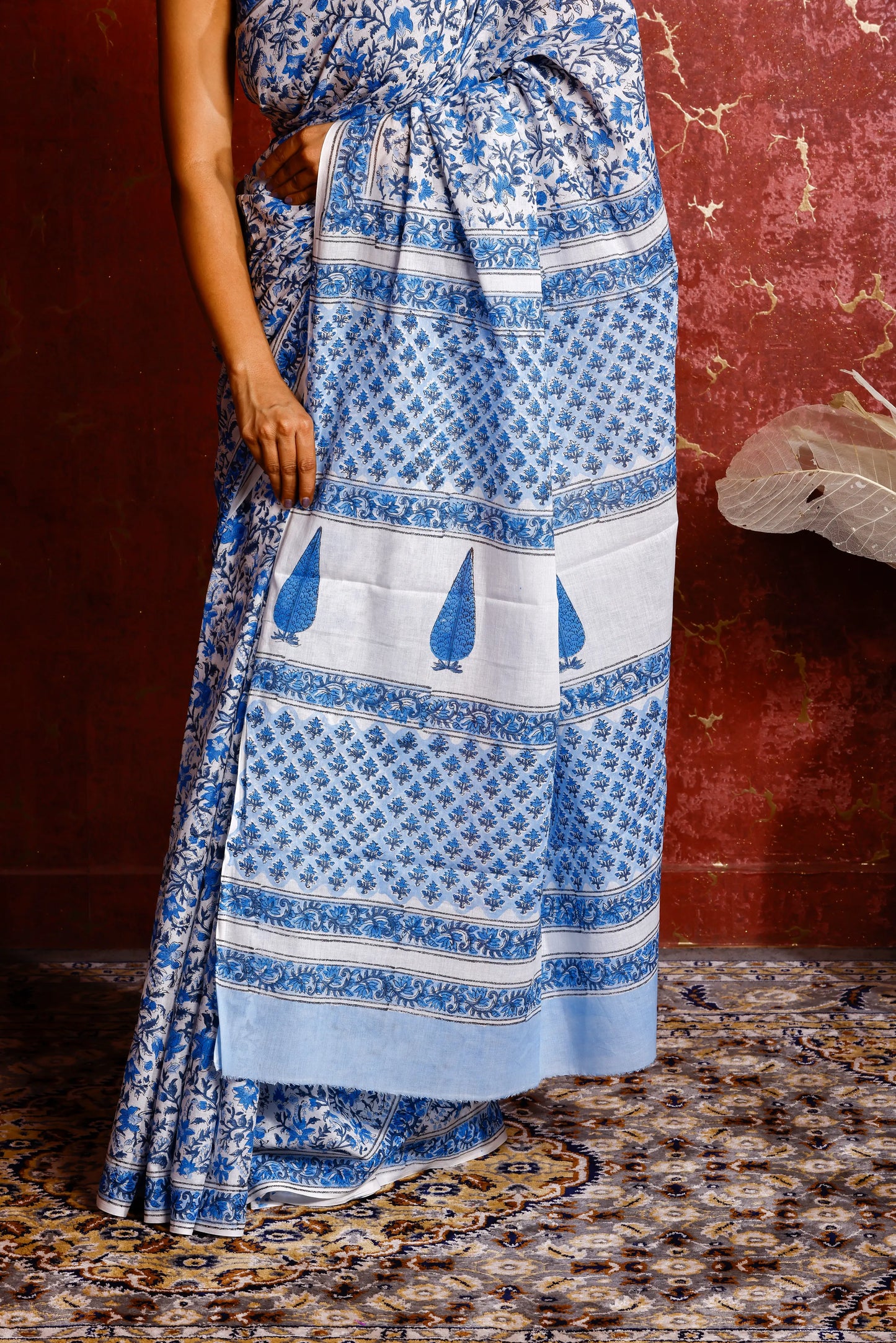 Pure Mulmul Cotton Saree | Neel-Sindoori