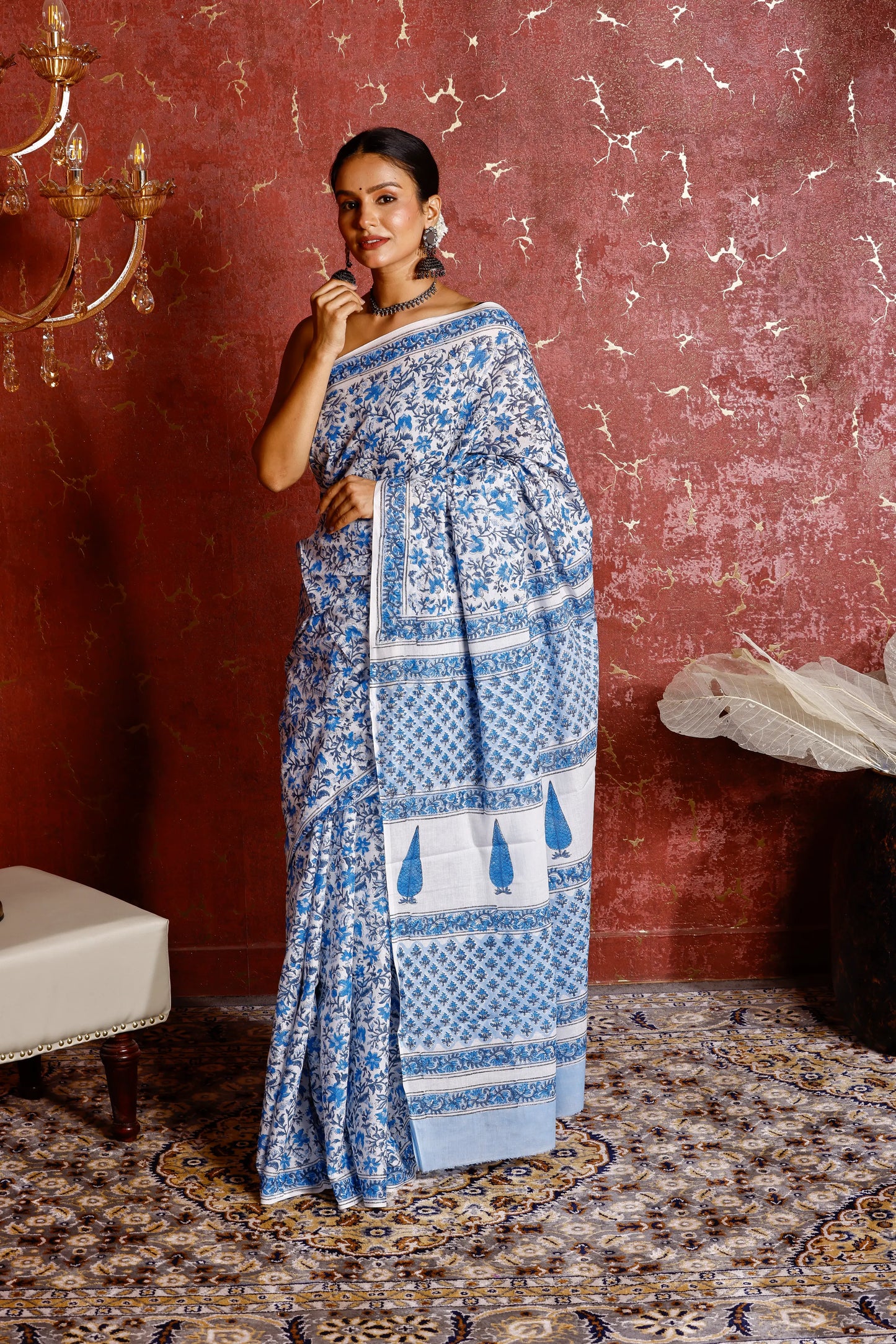 Pure Mulmul Cotton Saree | Neel-Sindoori