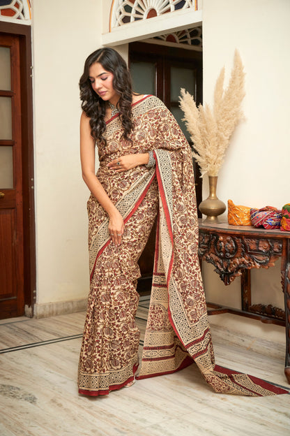 Amber Aura | Mulmul Cotton Saree | Hand Block Print Saree