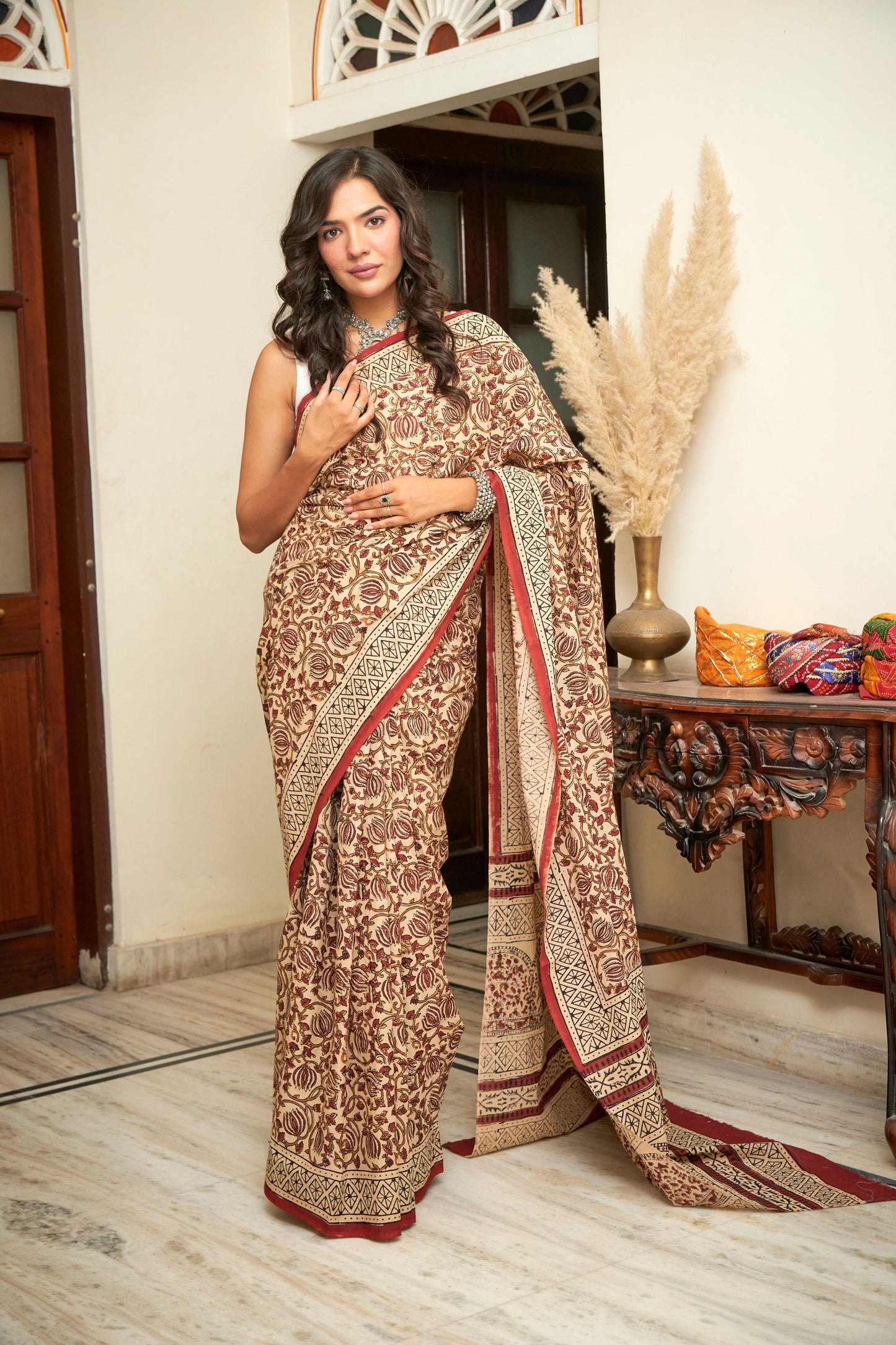 Amber Aura | Mulmul Cotton Saree | Hand Block Print Saree