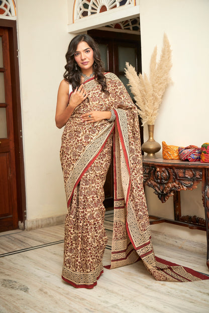 Amber Aura | Mulmul Cotton Saree | Hand Block Print Saree