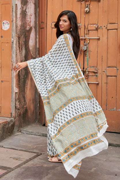 Bold Essence | Mulmul Cotton Saree | Hand Block Print Saree