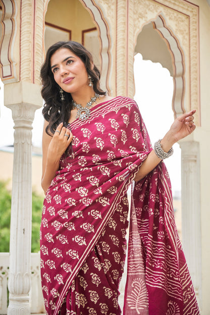 Charming Chintz | Mulmul Cotton Saree | Hand Block Print Saree