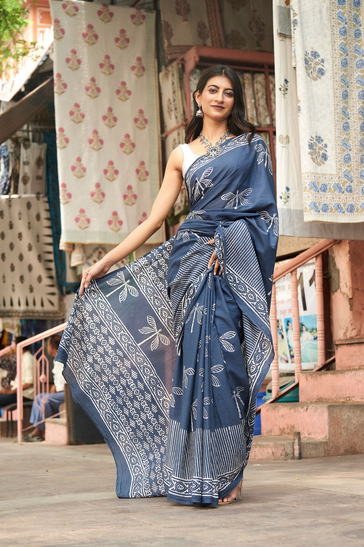 Chic Elegance | Mulmul Cotton Saree | Hand Block Print Saree