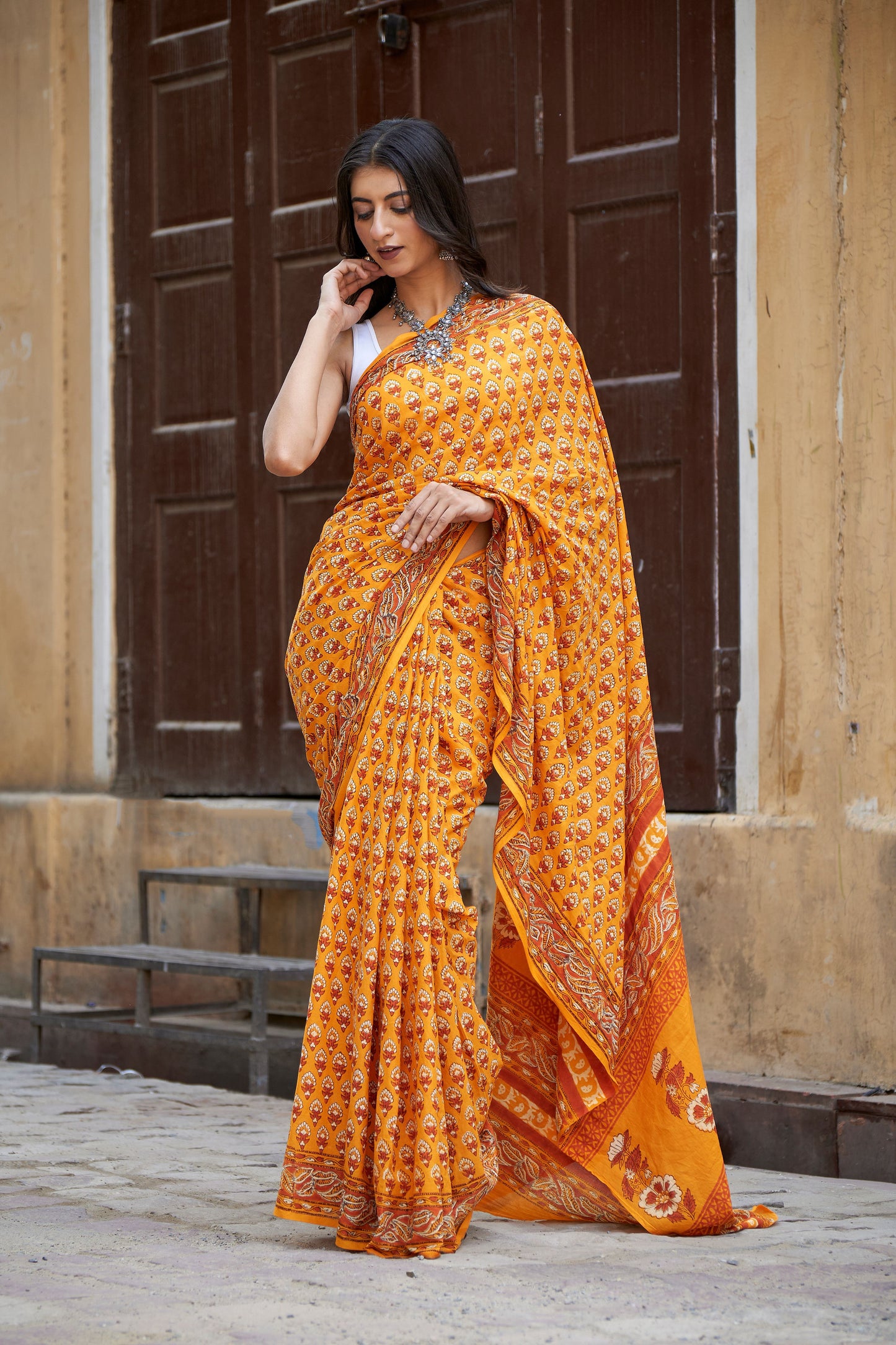 Chromatic Charm | Mulmul Cotton Saree | Hand Block Print Saree