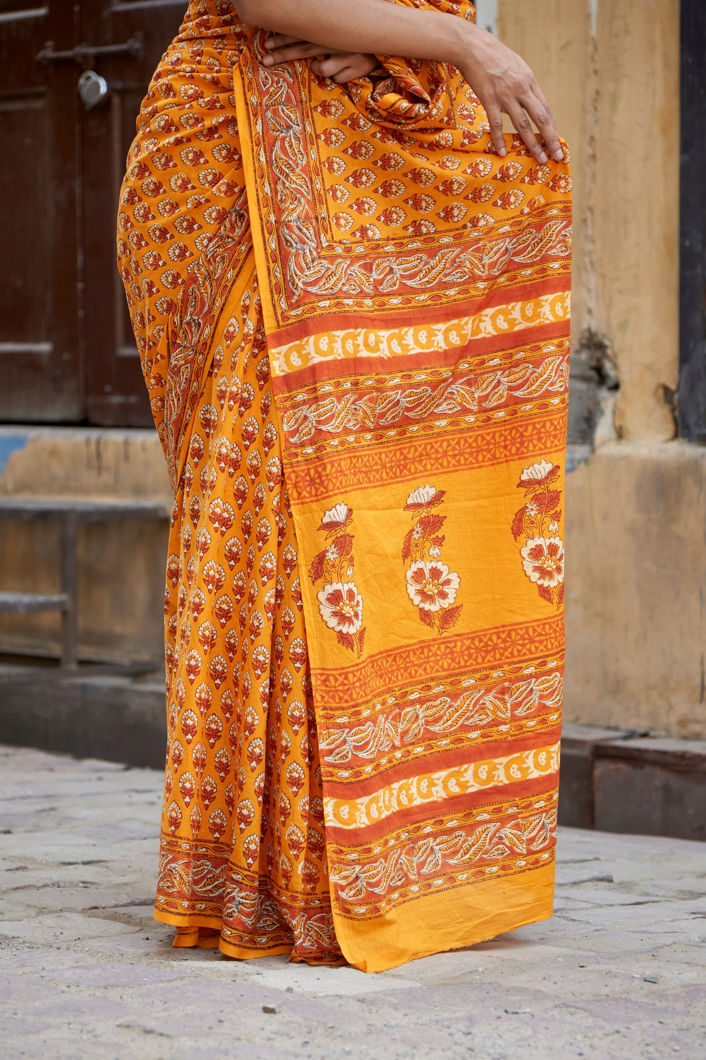 Chromatic Charm | Mulmul Cotton Saree | Hand Block Print Saree