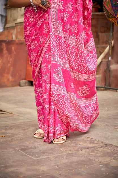 Cultural Kaleidoscope | Mulmul Cotton Saree | Hand Block Print Saree