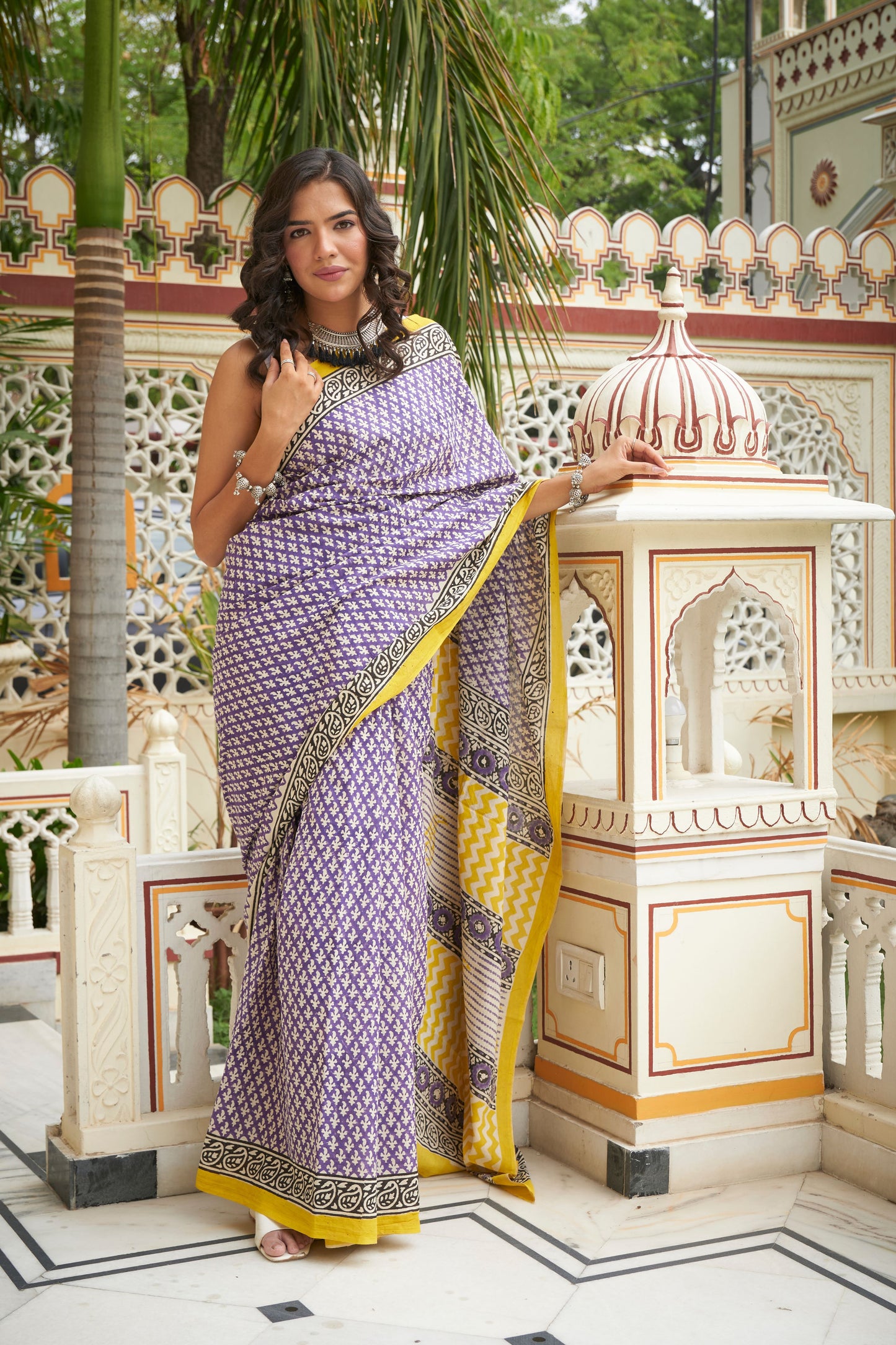 Golden Jaipur | Mulmul Cotton Saree | Hand Block Print Saree