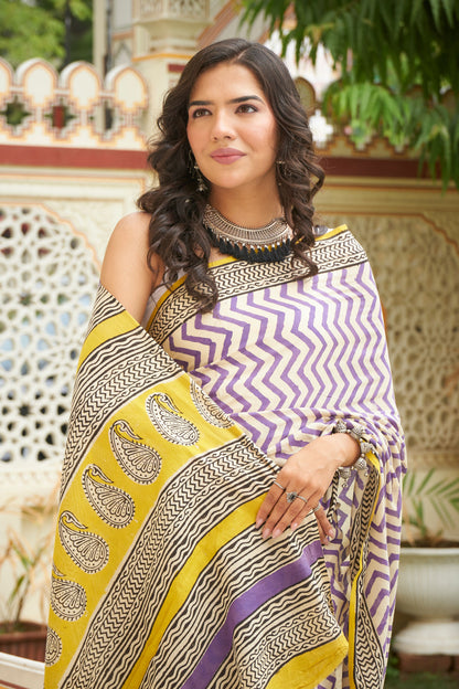 Golden Gaze | Mulmul Cotton Saree | Hand Block Print Saree