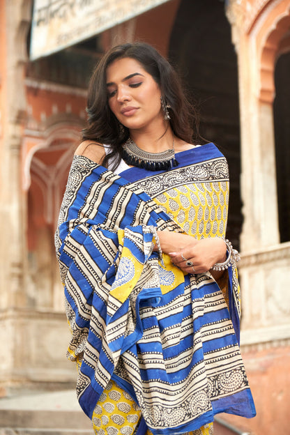 Marwar Majesty | Mulmul Cotton Saree | Hand Block Print Saree