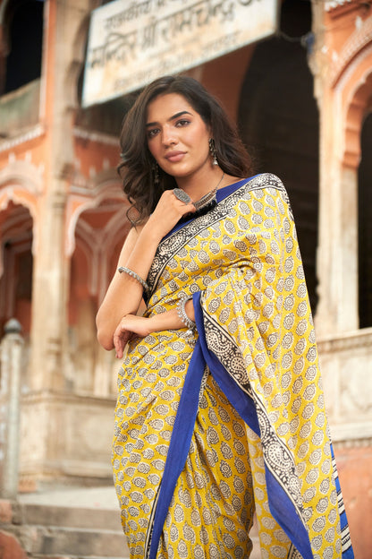 Marwar Majesty | Mulmul Cotton Saree | Hand Block Print Saree