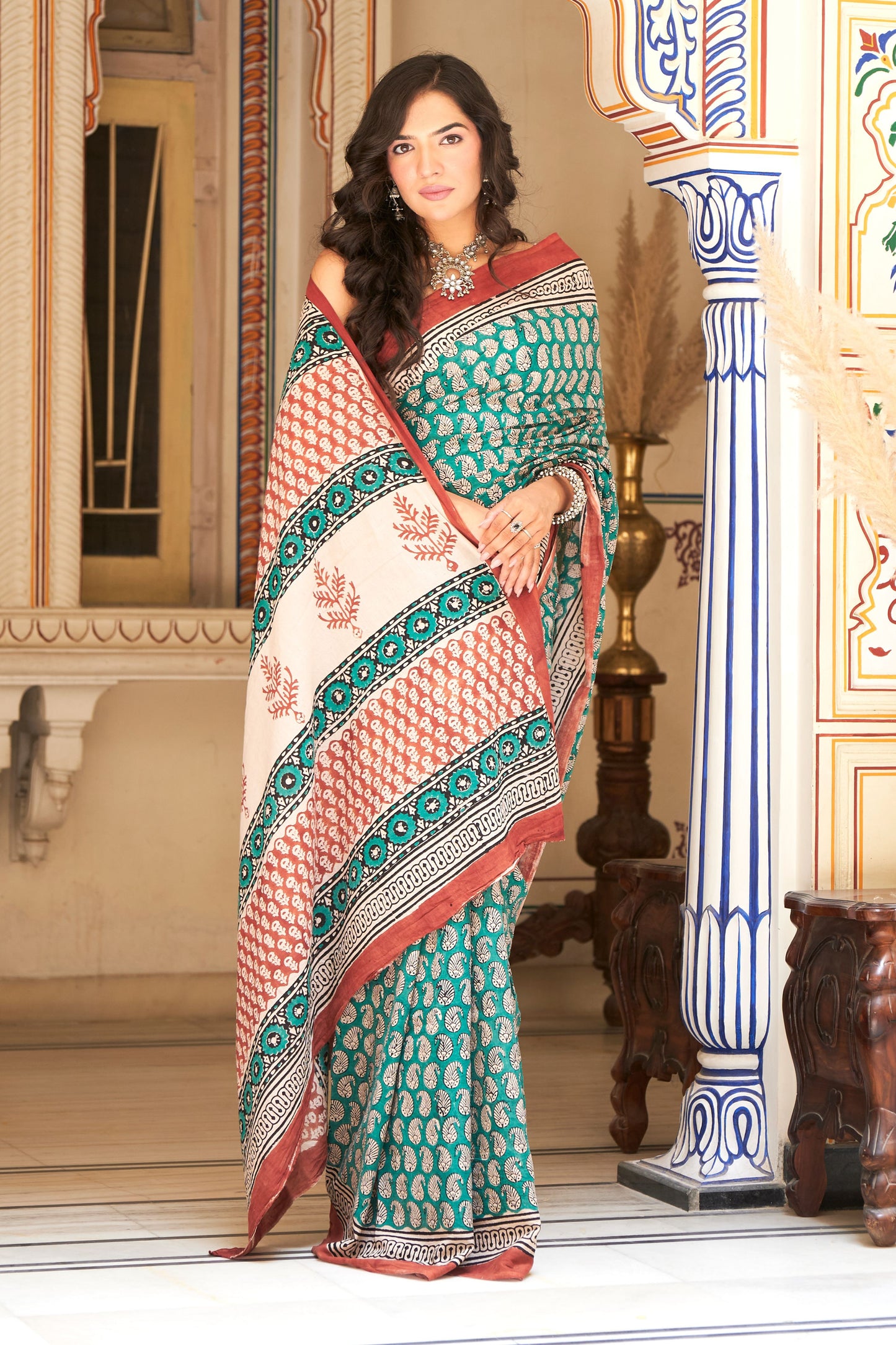 Mint Melody | Mulmul Cotton Saree | Hand Block Print Saree