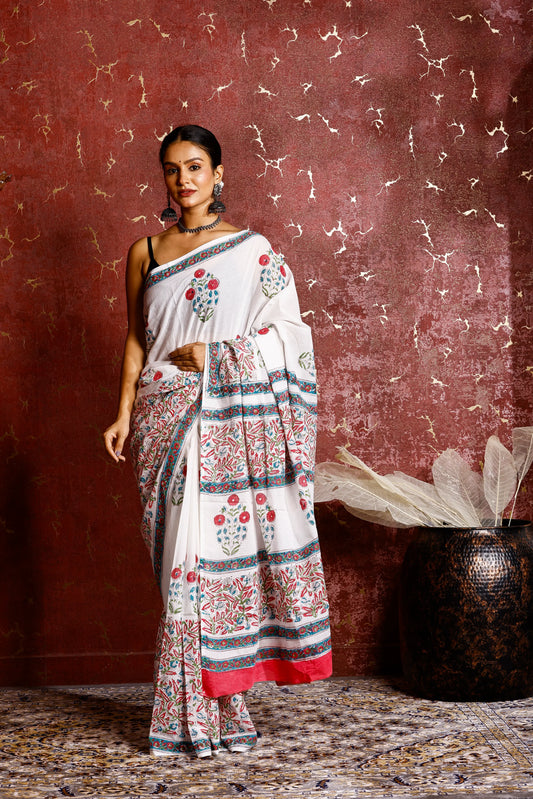 Pure Mulmul Cotton Saree | Kora Phool