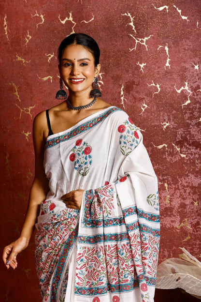 Pure Mulmul Cotton Saree | Kora Phool