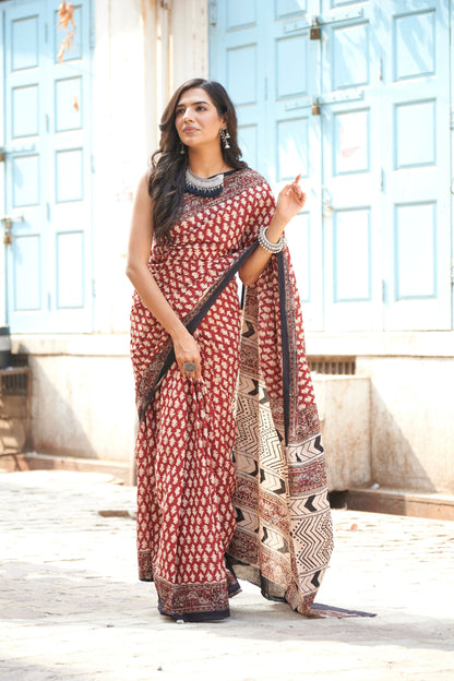 Rajasthani Royalty | Mulmul Cotton Saree | Hand Block Print Saree