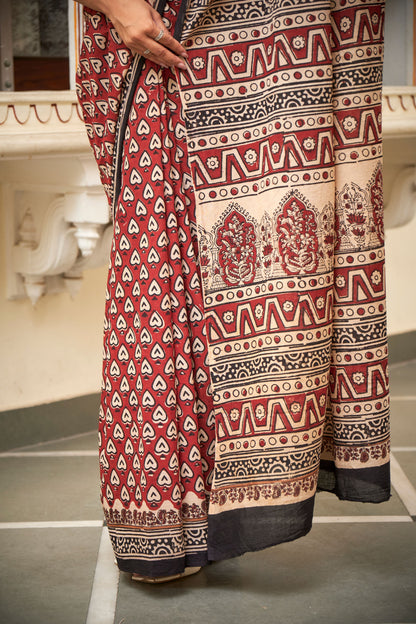 Royal Rouge | Mulmul Cotton Saree | Hand Block Print Saree