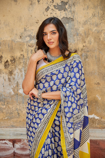 Vibrant Weaves | Mulmul Cotton Saree | Hand Block Print Saree