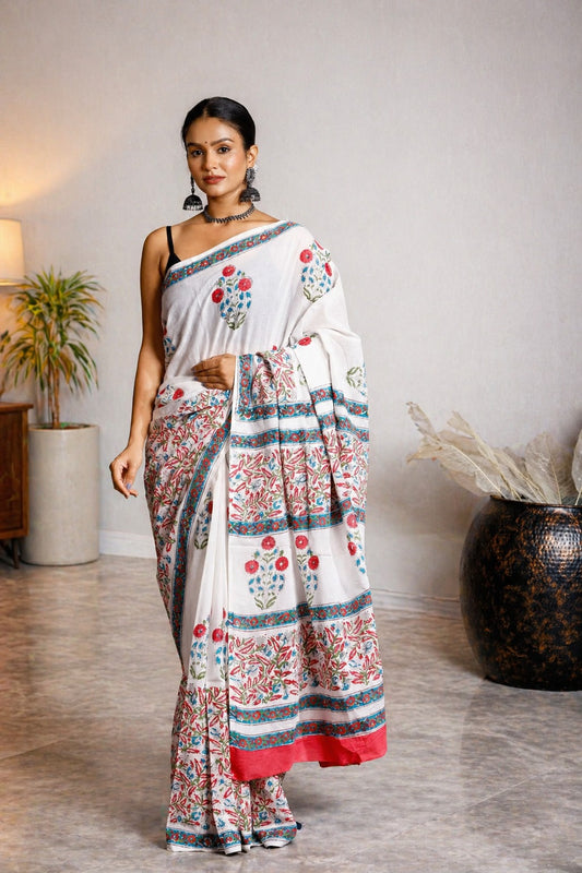 Kora Phool | Pure Mulmul Cotton Saree