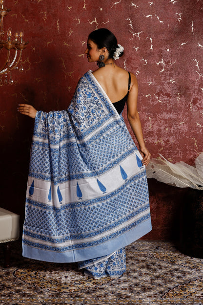 Pure Mulmul Cotton Saree | Neel-Sindoori