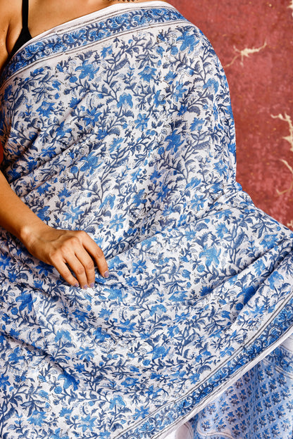 Pure Mulmul Cotton Saree | Neel-Sindoori