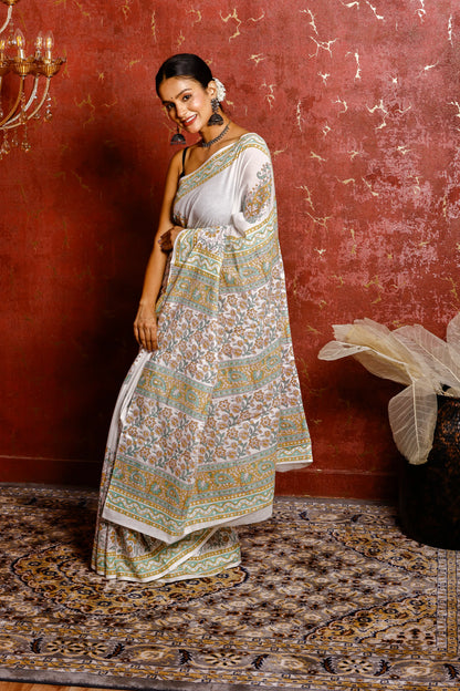 Pure Mulmul Cotton Saree | Basanti Bela